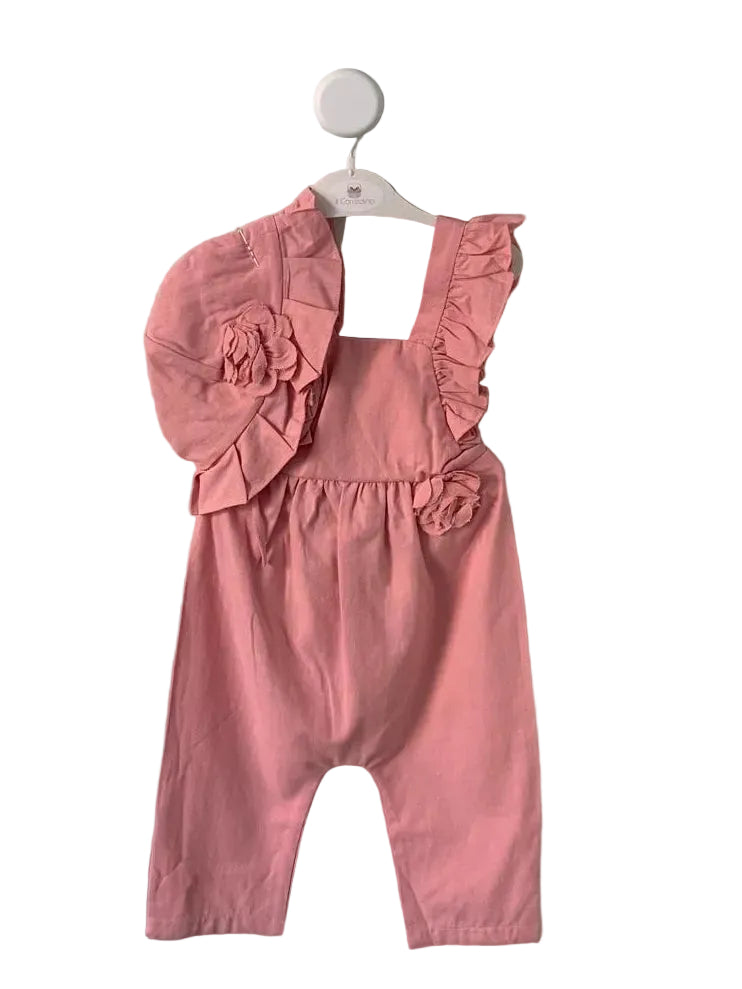 Salopette+ Cappellino in Lino Corredino - Neonata