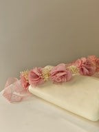 Coroncina Copricapo Arco con Fiori di Bambula e Nastri Siena