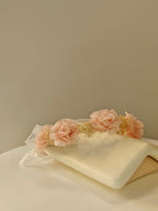 Coroncina Copricapo Arco con Fiori di Bambula e Nastri Siena