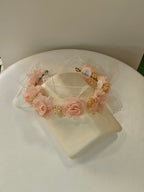 Coroncina Copricapo Arco con Fiori di Bambula e Nastri Siena
