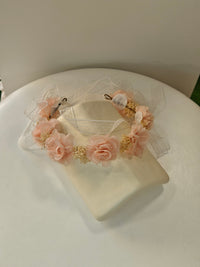 Coroncina Copricapo Arco con Fiori di Bambula e Nastri Siena