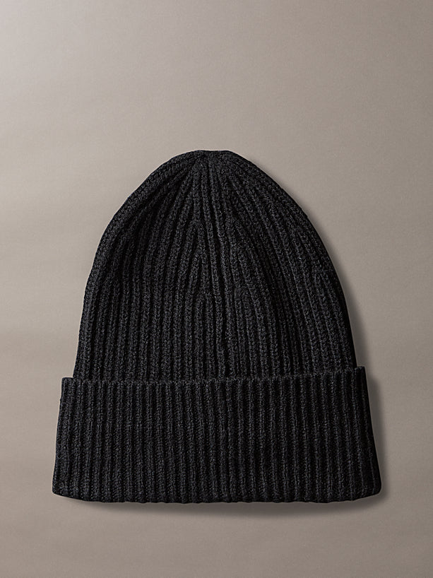 Cappello Cuffia a Coste Monogram Ragazzi Nero Calvin Klein