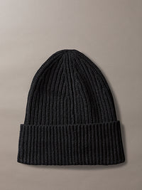 Cappello Cuffia a Coste Monogram Ragazzi Nero Calvin Klein