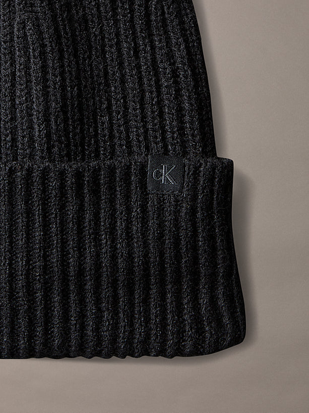 Cappello Cuffia a Coste Monogram Ragazzi Nero Calvin Klein