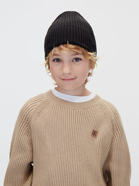 Cappello Cuffia a Coste Monogram Ragazzi Nero Calvin Klein