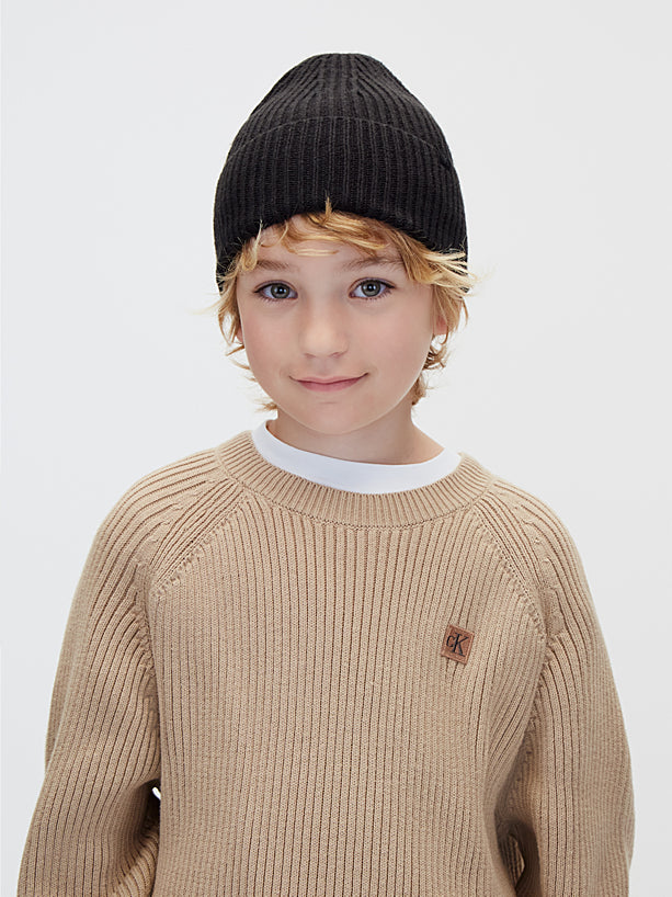 Cappello Cuffia a Coste Monogram Ragazzi Nero Calvin Klein