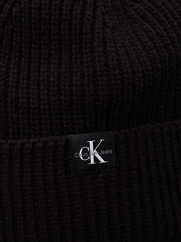 Cappello Cuffia a Coste Monogram Ragazzi Nero Calvin Klein