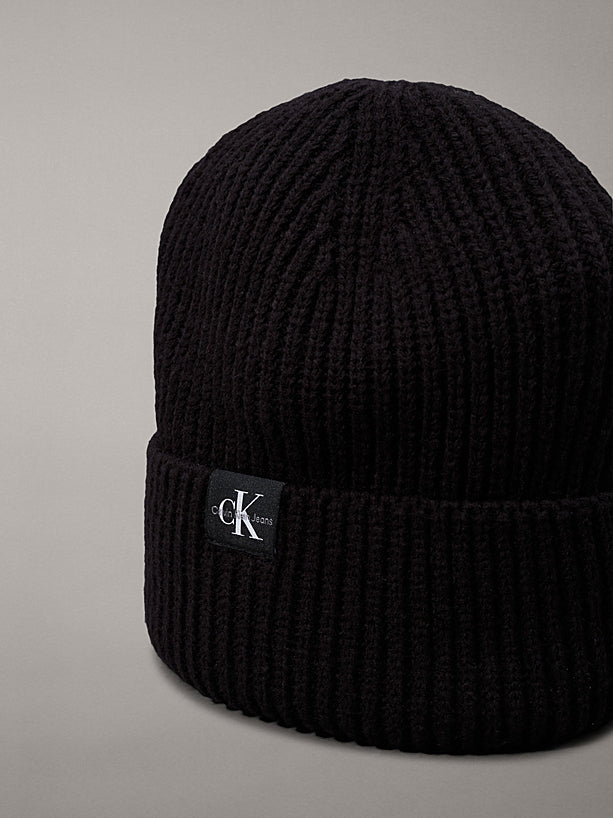 Cappello Cuffia a Coste Monogram Ragazzi Nero Calvin Klein