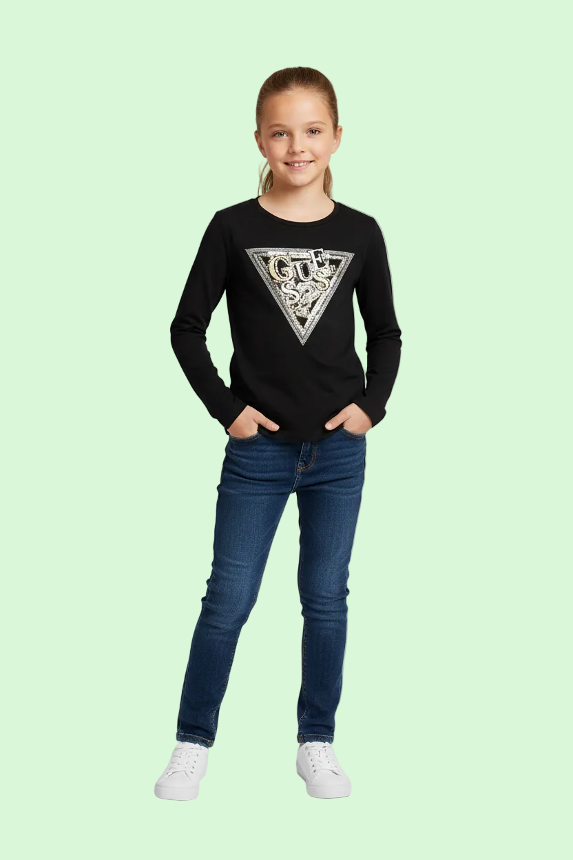 T-SHIRT CON PAILLETTES SUL LOGO  GUESS