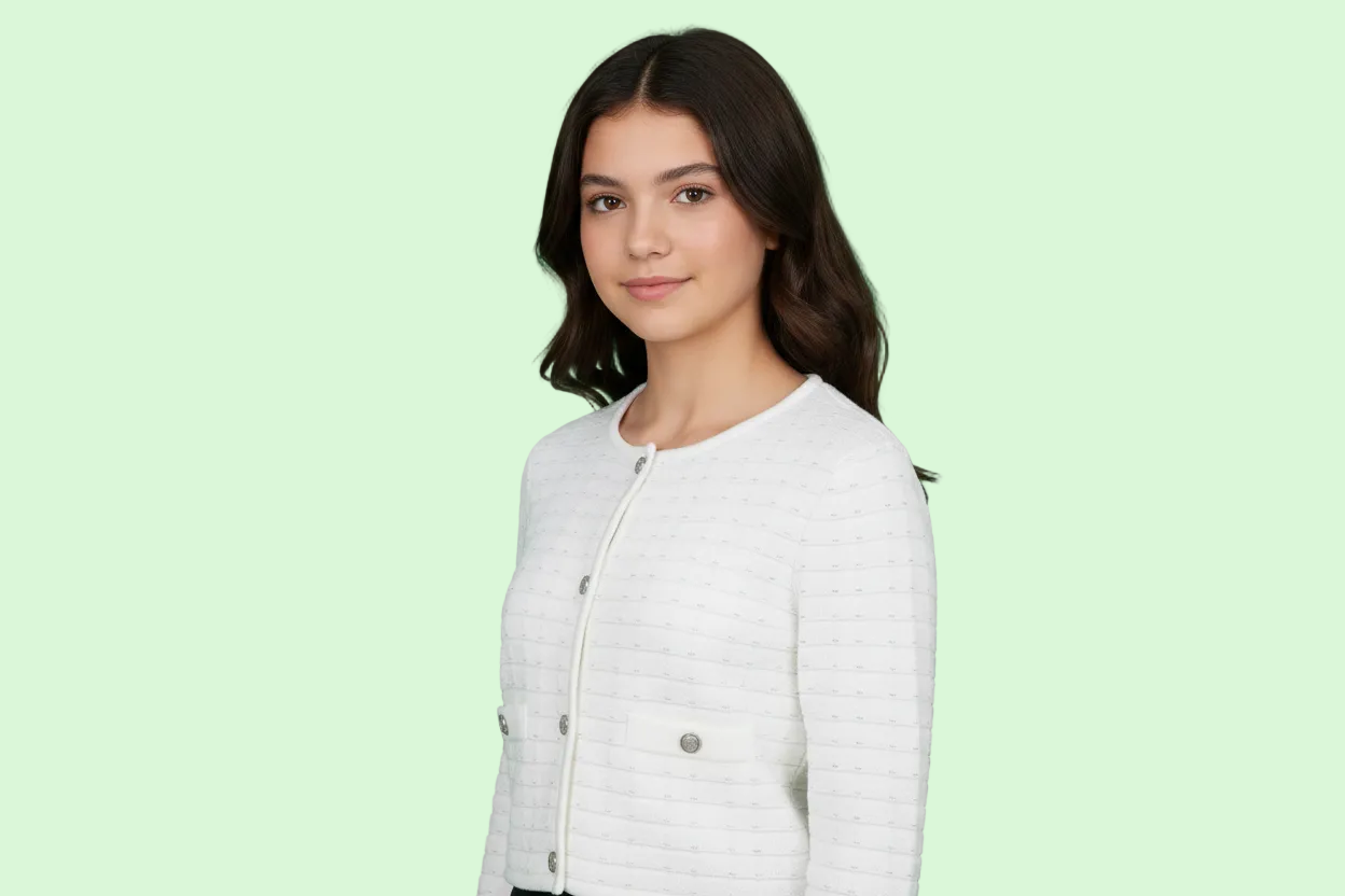 CARDIGAN BIANCO GUESS CON RICAMI E BOTTONI ARGENTO