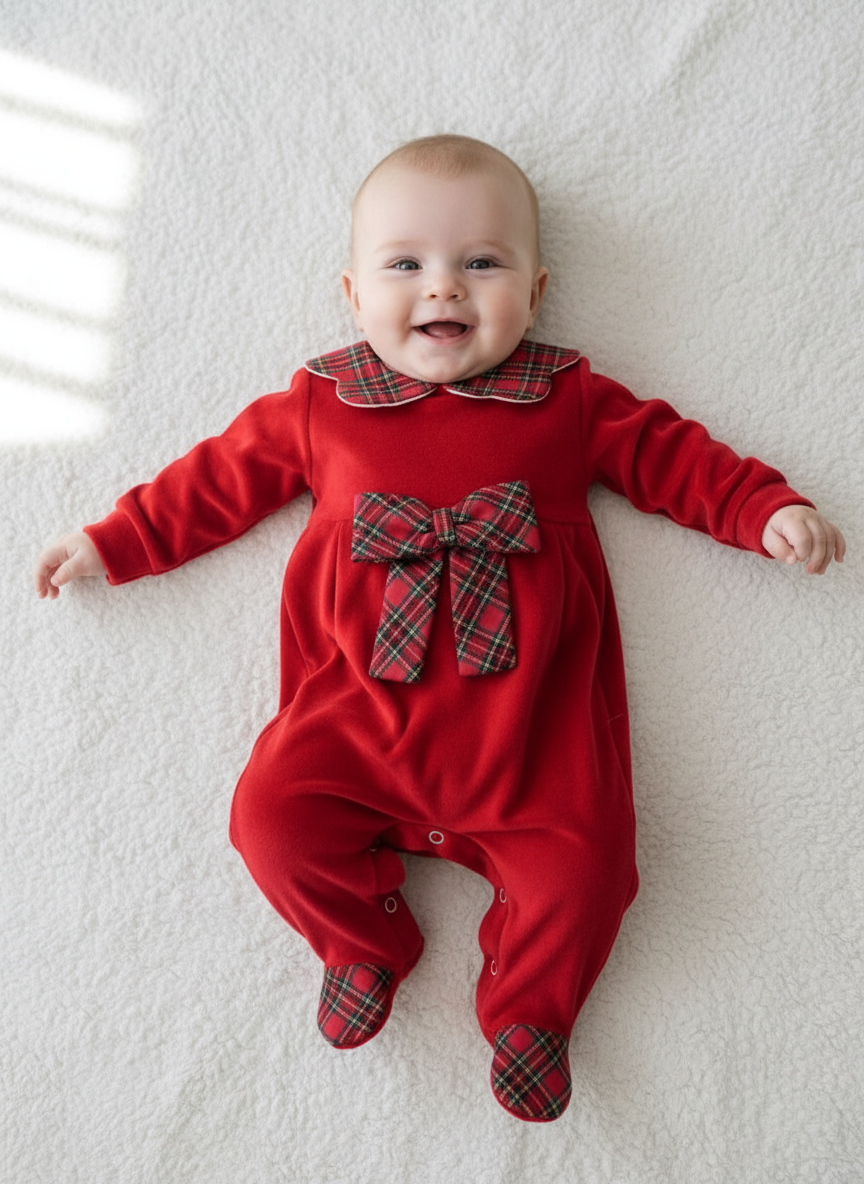 TUTINA CINIGLIA NATALE  NEONATA CON FIOCCO IN TARTAN