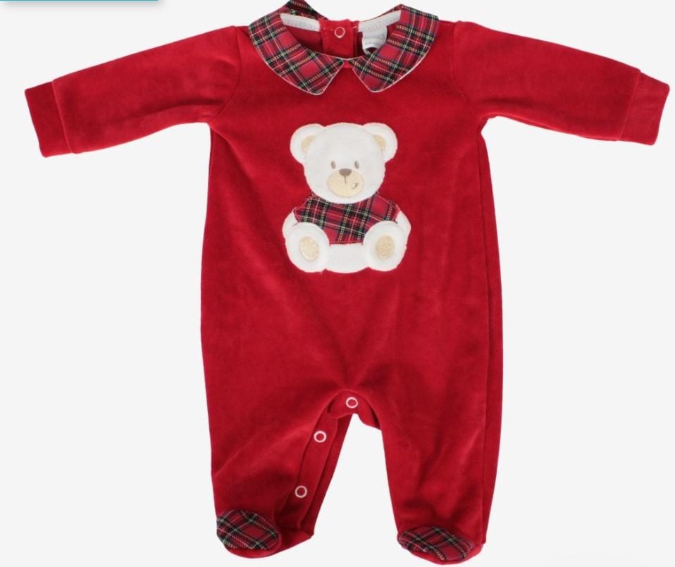 TUTINA CINIGLIA NATALE NEONATO CON COLLETTO E ORSETTO IN TARTAN