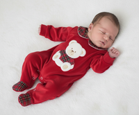 Tutina Ciniglia Natale Neonato con Colletto e Orsetto in Tartan Klaiadi'
