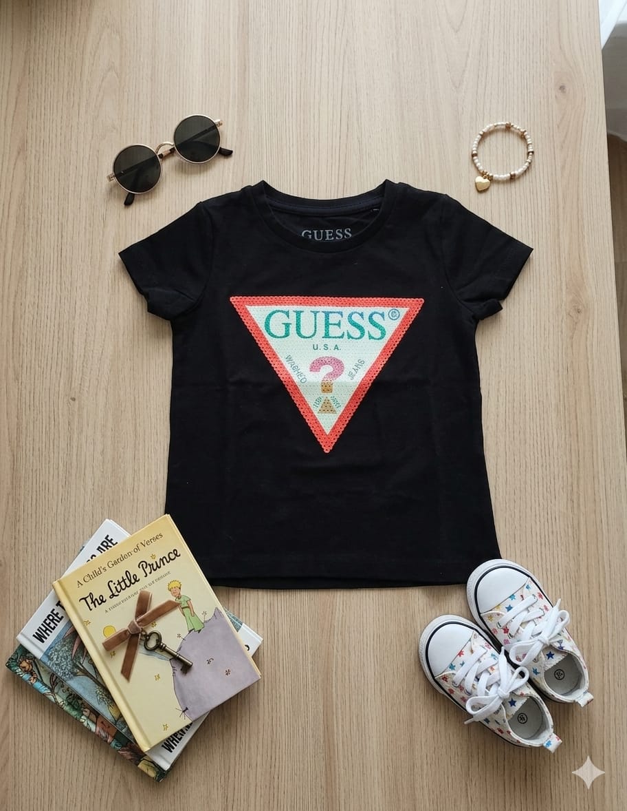 T-SHIRT MANICA CORTA CON LOGO GUESS PAIETTATO BAMBINA