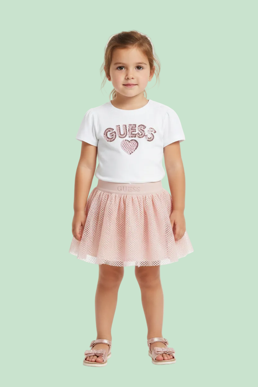 T-SHIRT GUESS CON PAILLETTES + GONNA A RETE