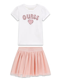 T-shirt Guess con Paillettes + Gonna a Rete - Bambina