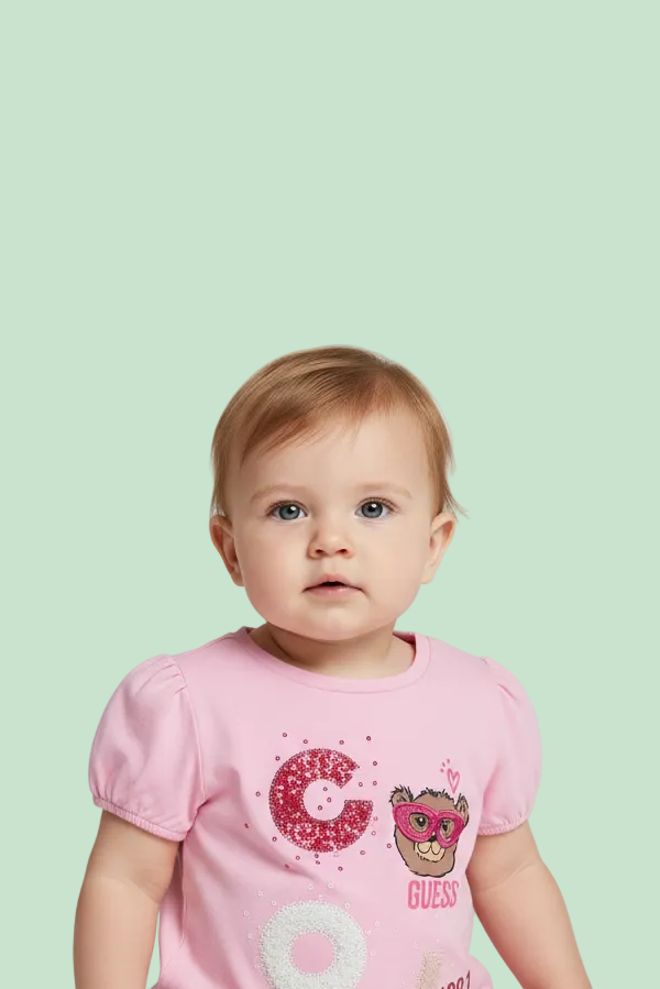 T-SHIRT ROSA CON ORSETTO GUESS