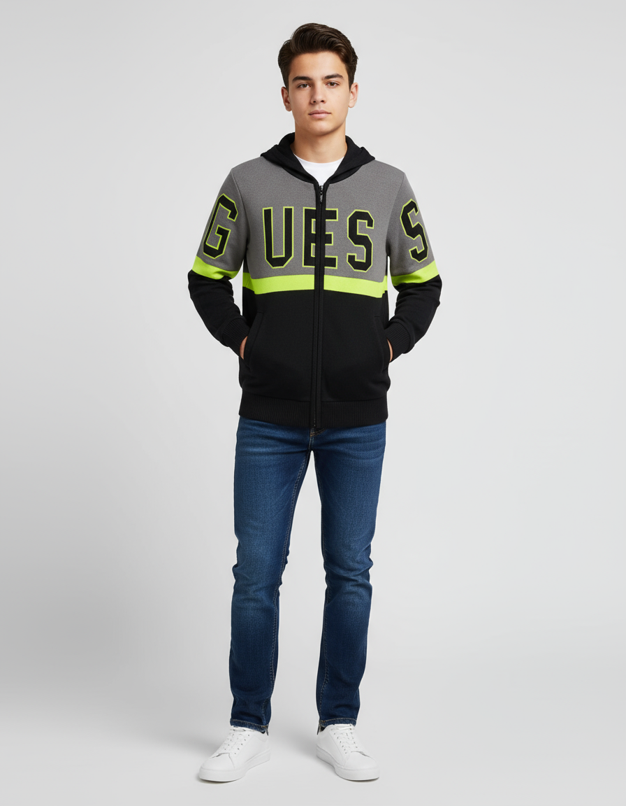 HOODED LS SWEATER W/ZIP