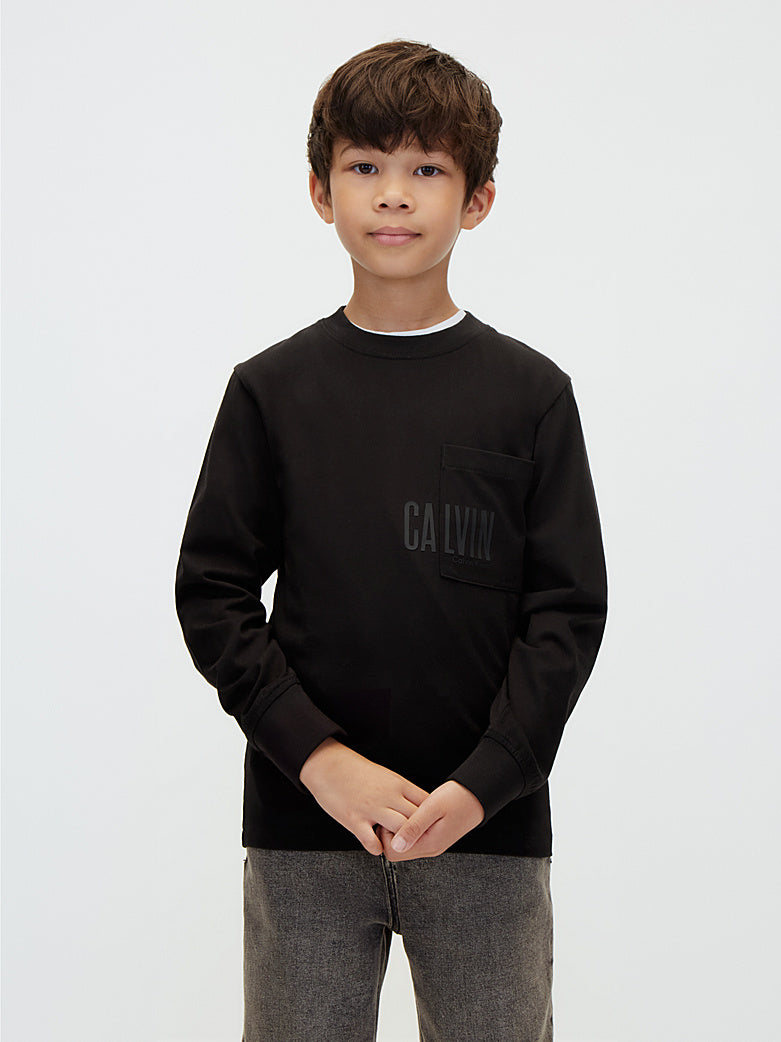 T-shirt Maniche Lunghe con Taschino Bambino Nera Calvin Klein
