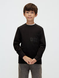 T-shirt Maniche Lunghe con Taschino Bambino Nera Calvin Klein