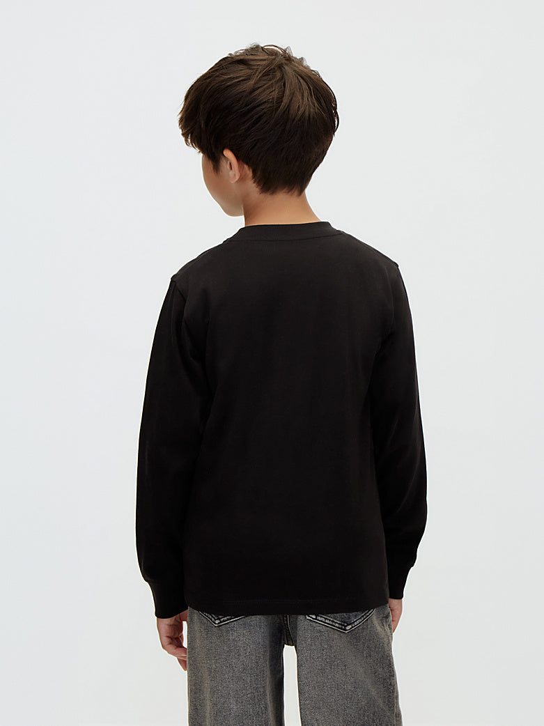 T-shirt Maniche Lunghe con Taschino Bambino Nera Calvin Klein