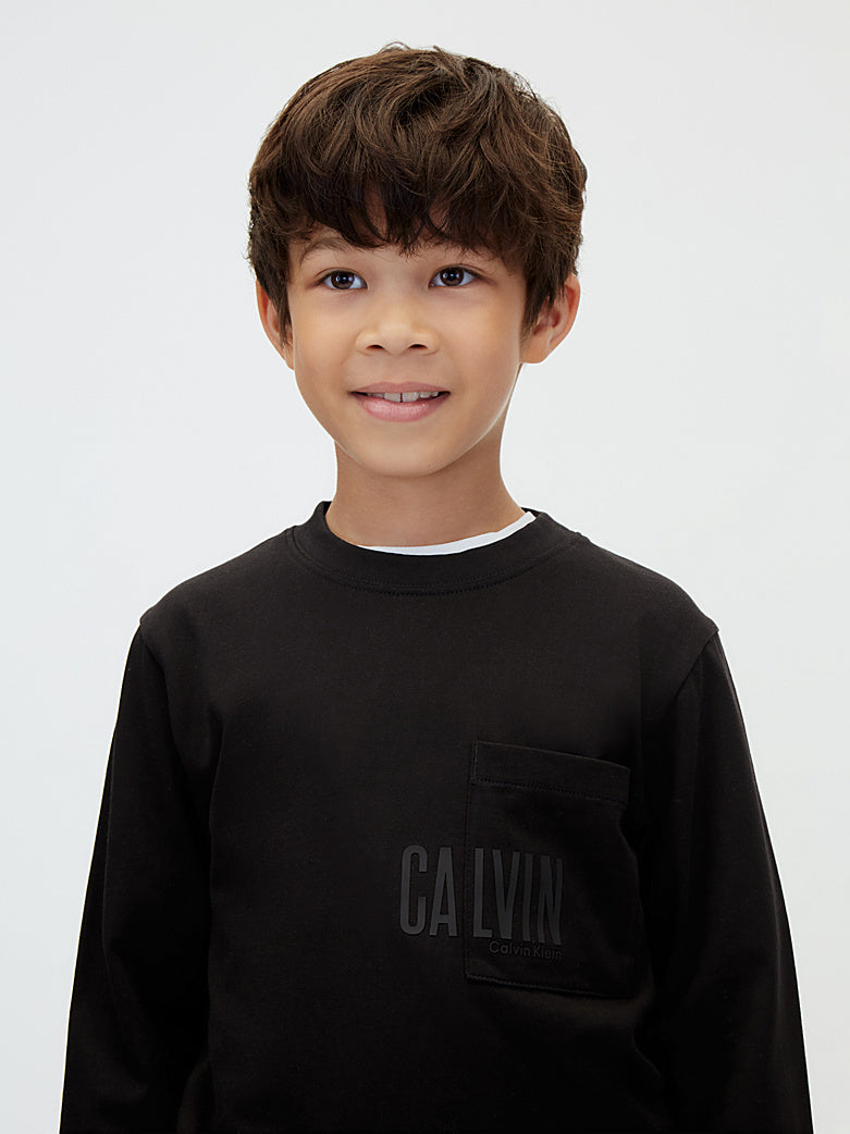 T-shirt Maniche Lunghe con Taschino Bambino Nera Calvin Klein