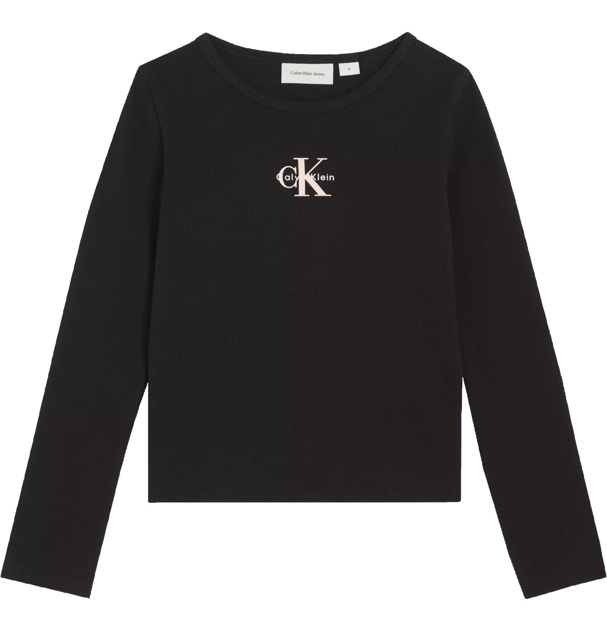 T-shirt a Coste Maniche Lunghe Logo Bambina Nera Calvin Klein
