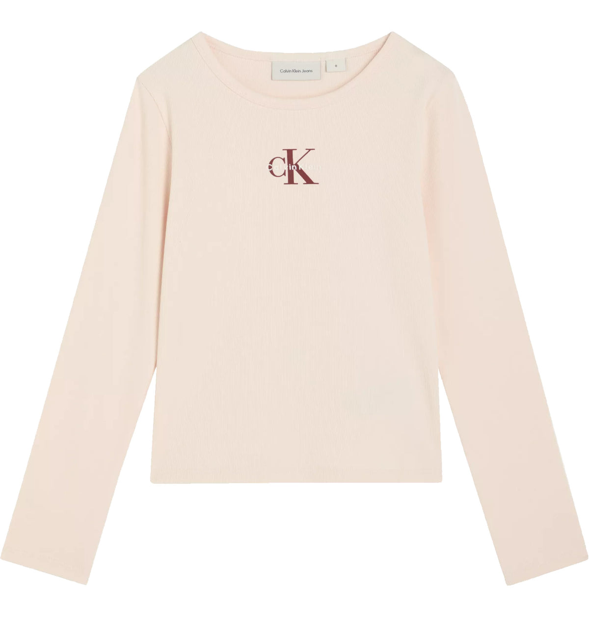 T-shirt a Coste Maniche Lunghe Logo Bambina Rosa Antico Calvin Klein