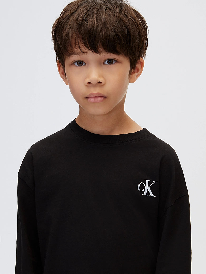 Set 2 T-shirt Maniche Lunghe Monogram Ragazzo Nero e Bianco Calvin Klein