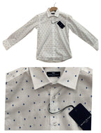 CAMICIA FANTASIA ROMBO AZZURRO SU BASE BIANCA RAGAZZO