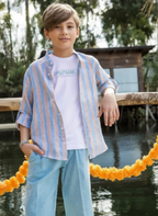 CAMICIA  A RIGHE COLLO ALLA COREANA BAMBINO