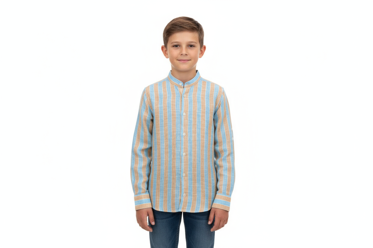 CAMICIA A RIGHE COLLO ALLA COREANA RAGAZZO