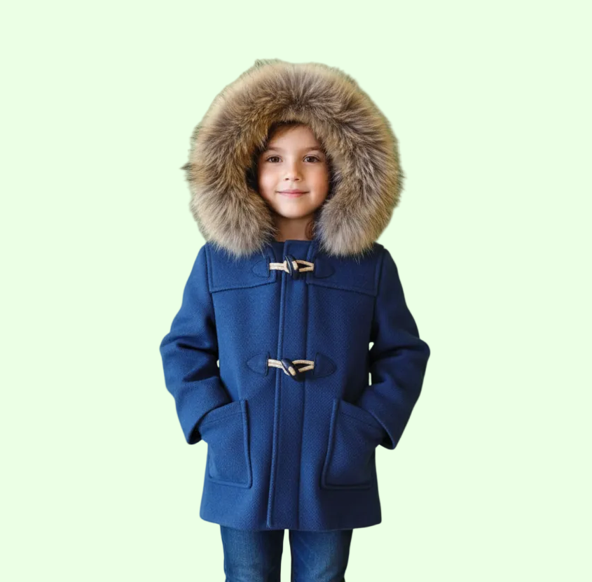 MONTGOMERY BIMBO MANUELL & FRANK BLU NAVY CON CAPPUCCIO IN ECOPELLICCIA