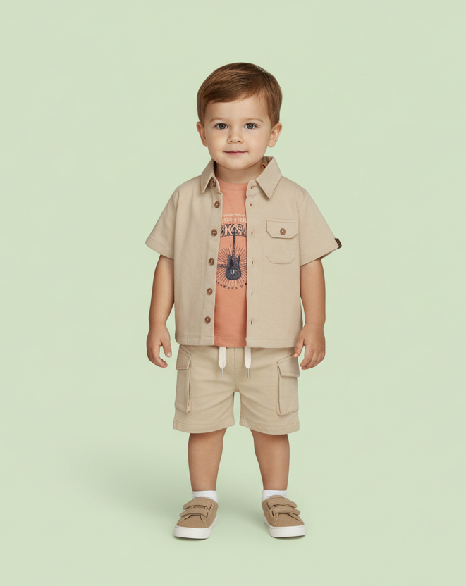 COMPLETO DIRKJE 3 PEZZI T-SHIRT+ CAMICIA+ PANTALONCINO