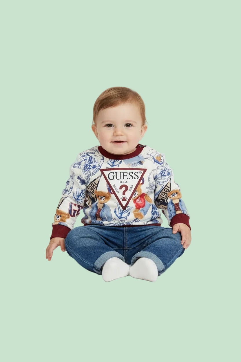 FELPA IN COTONE CON ORSETTO E LOGO GUESS