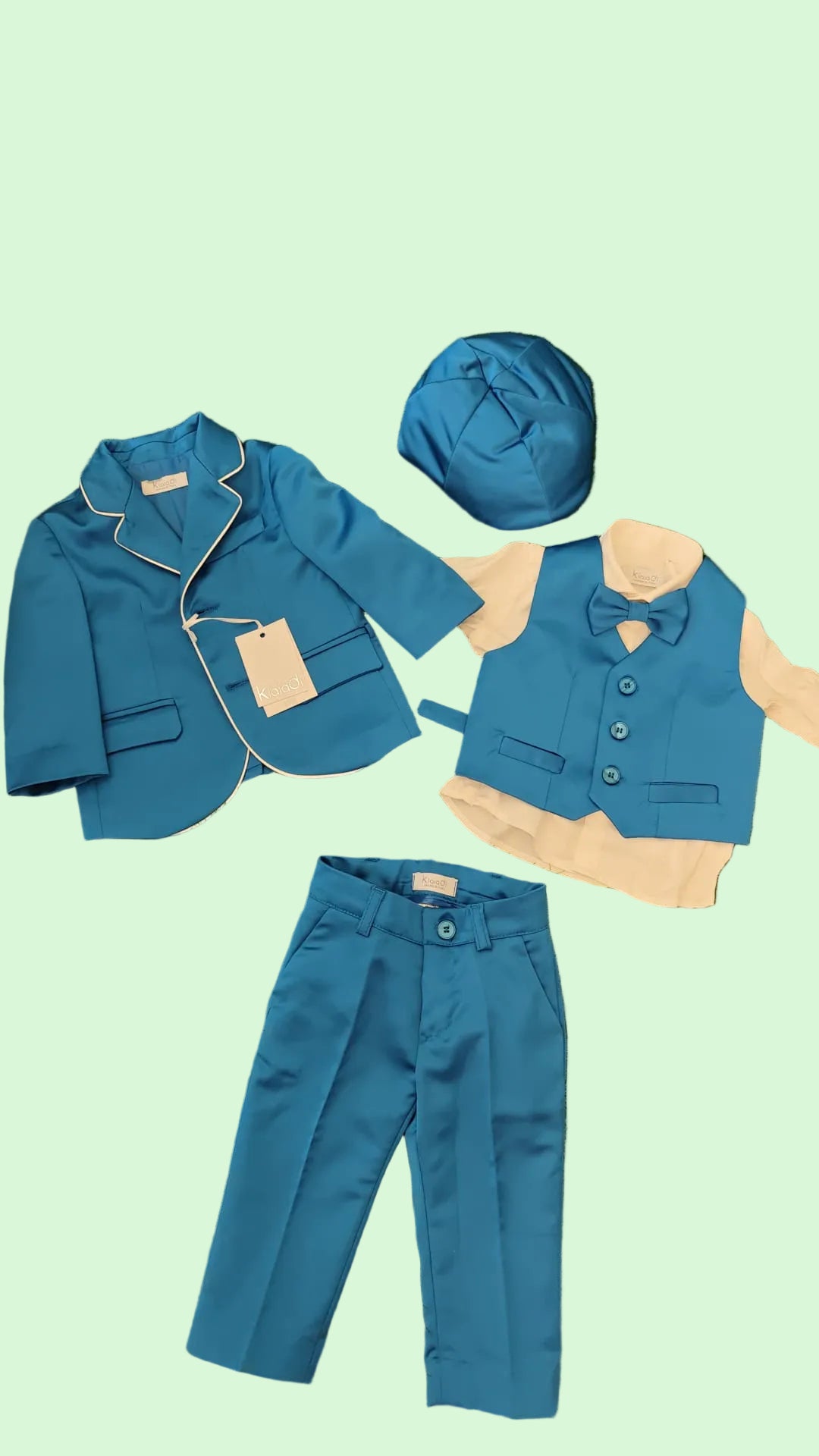 COMPLETO BATTESIMALE KLAIADI' COMPOSTO DA GIACCA, CAMICIA, GILET, PAPILLON, PANTALONE E CAPPELLO- NEONATO