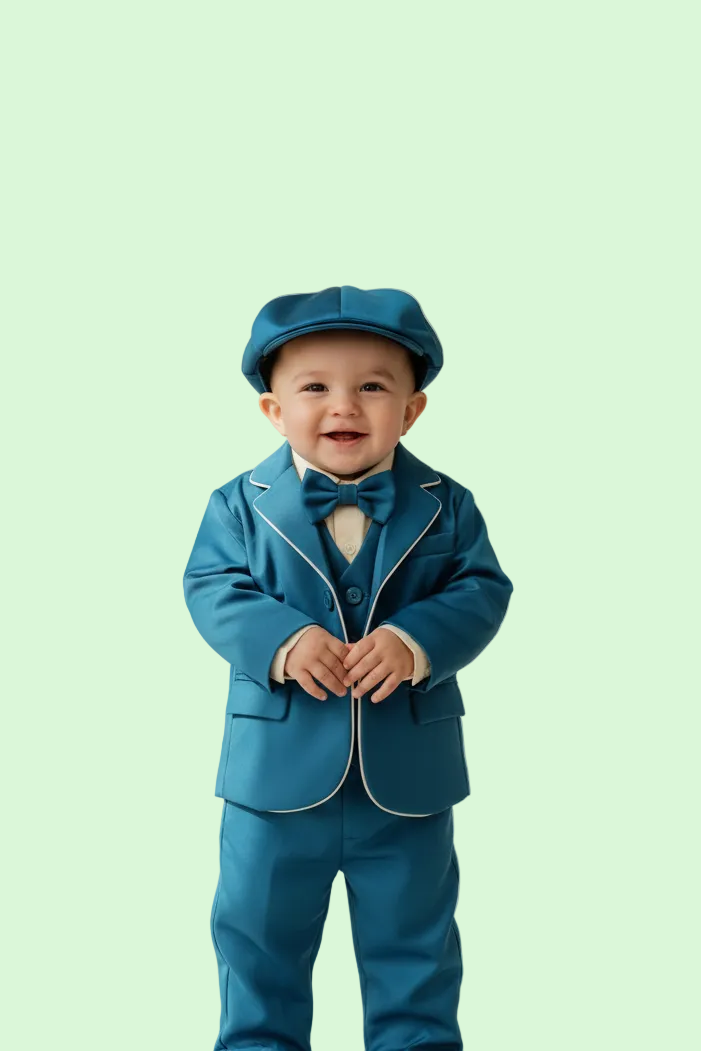 COMPLETO BATTESIMALE KLAIADI' COMPOSTO DA GIACCA, CAMICIA, GILET, PAPILLON, PANTALONE E CAPPELLO- NEONATO