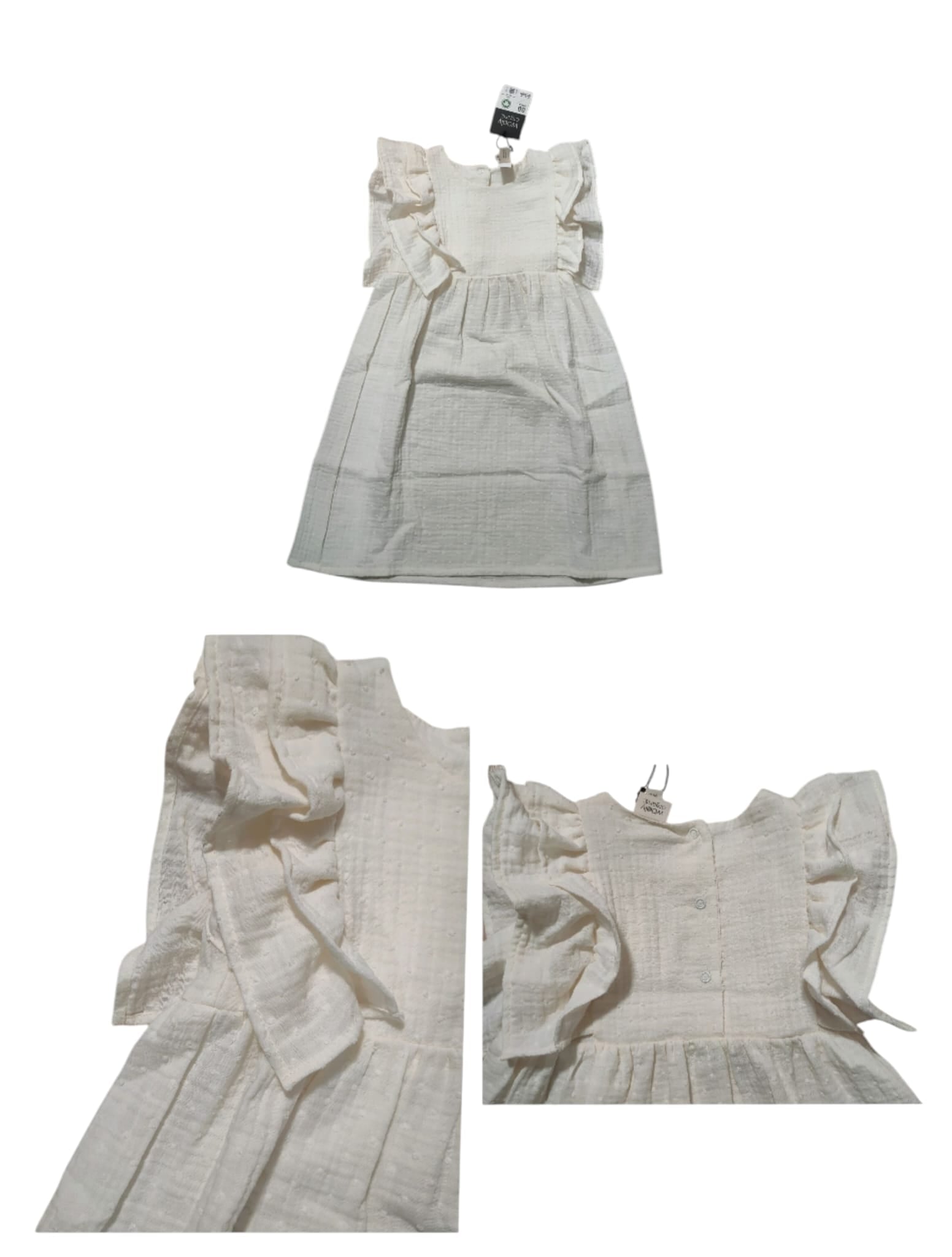 MUSLIN PLUMETIS DRESS WITH RUFFLES - GOTS - SS25