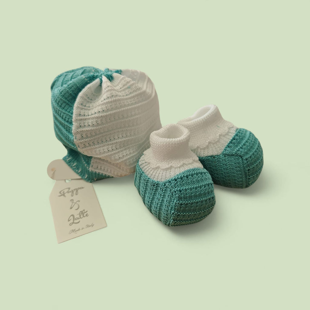 SET CAPPELLINO + SCARPETTE IN FILO COLOR OTTANIO PAPPA & LATTE