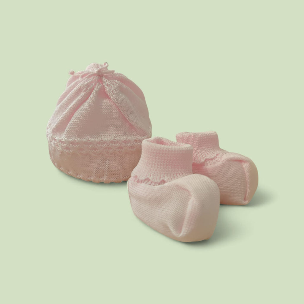 SET CAPPELLINO + SCARPETTE IN FILO COLOR ROSA PAPPA & LATTE