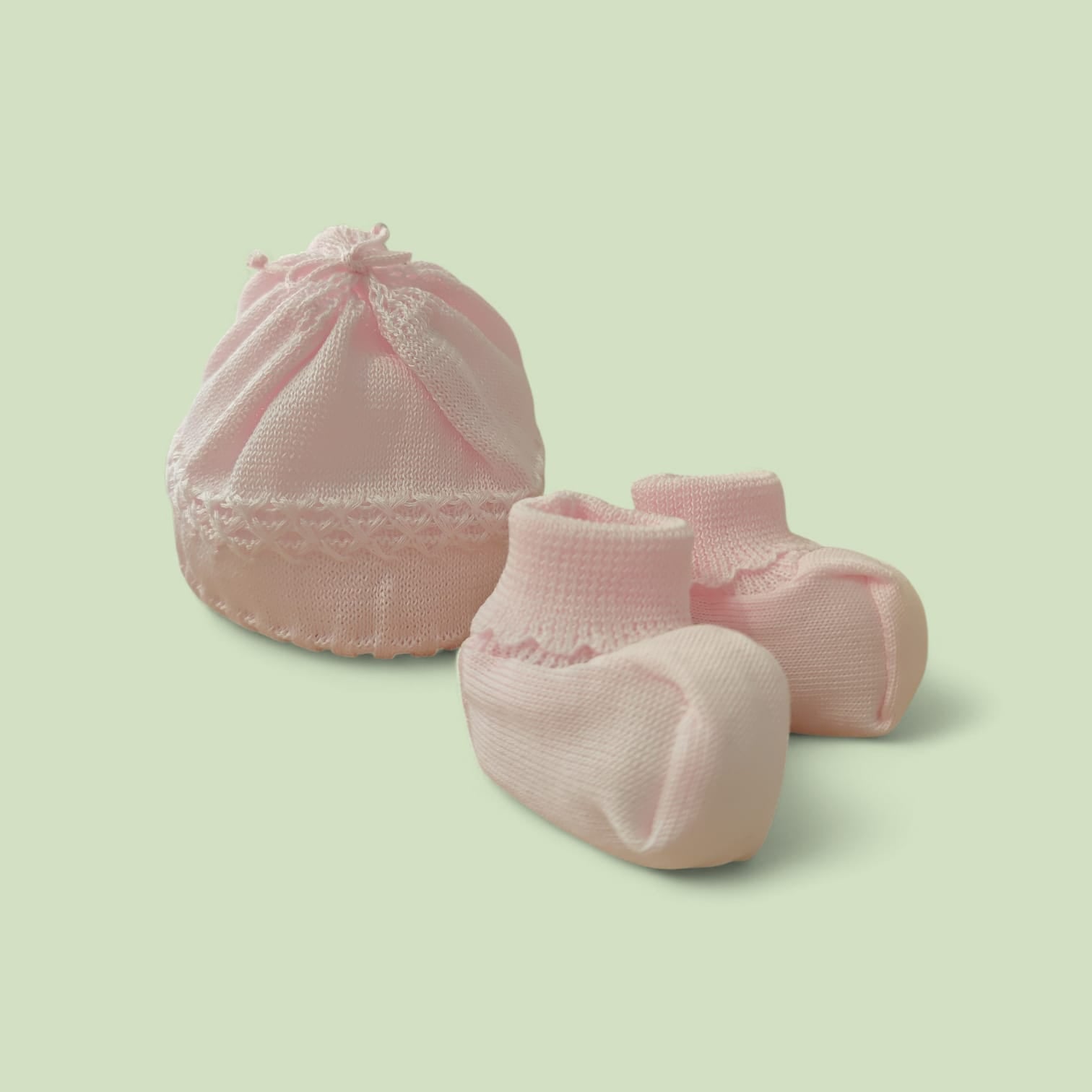 SET CAPPELLINO + SCARPETTE IN FILO COLOR ROSA PAPPA & LATTE