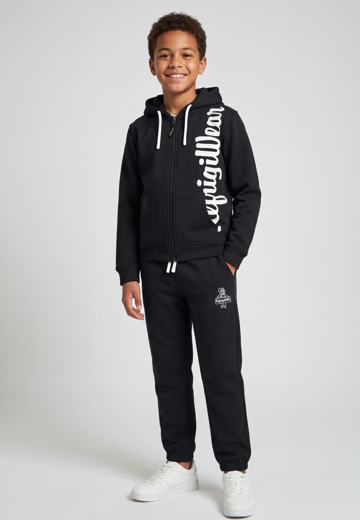 Completo Felpa Full Zip e Pantalone Ragazzo Nero Refrigiwear