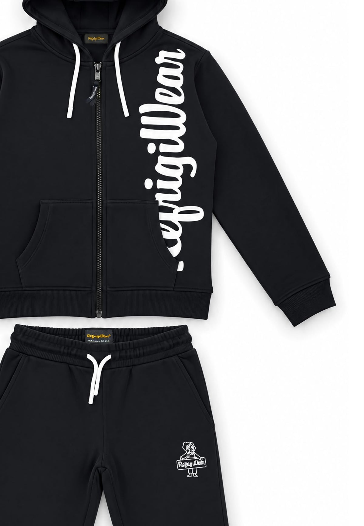 Completo Felpa Full Zip e Pantalone Ragazzo Nero Refrigiwear