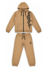 Completo Felpa Full Zip e Pantalone Ragazzo Beige Refrigiwear