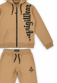 Completo Felpa Full Zip e Pantalone Ragazzo Beige Refrigiwear