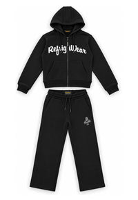 Completo Felpa Full Zip e Pantalone Ragazza Nero Refrigiwear