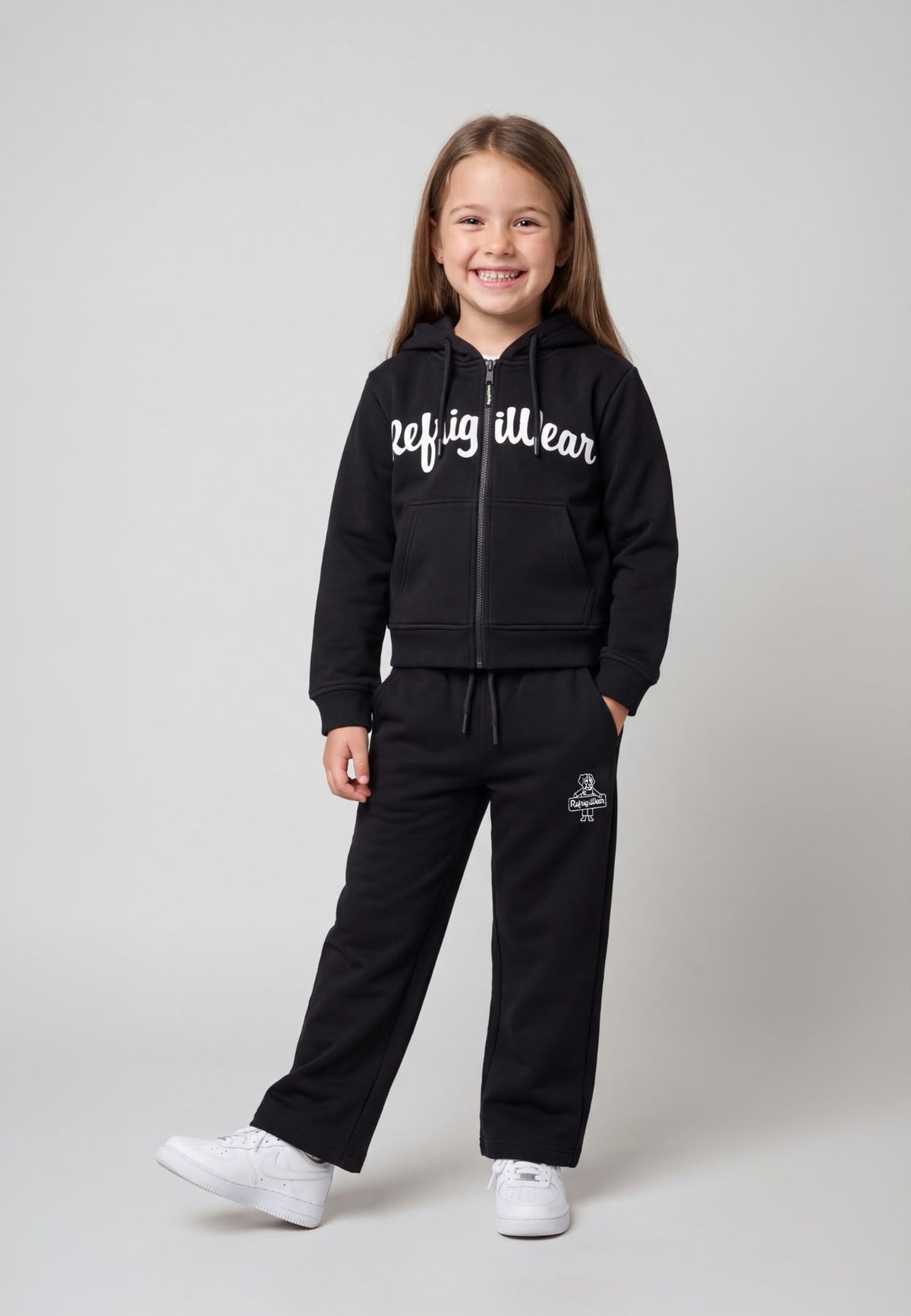 Completo Felpa Full Zip e Pantalone Ragazza Nero Refrigiwear