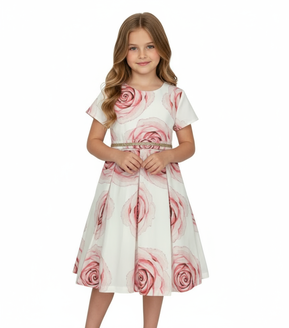 ABITO  STAMPA ROSE GRANDI SCOLLATO DIETRO