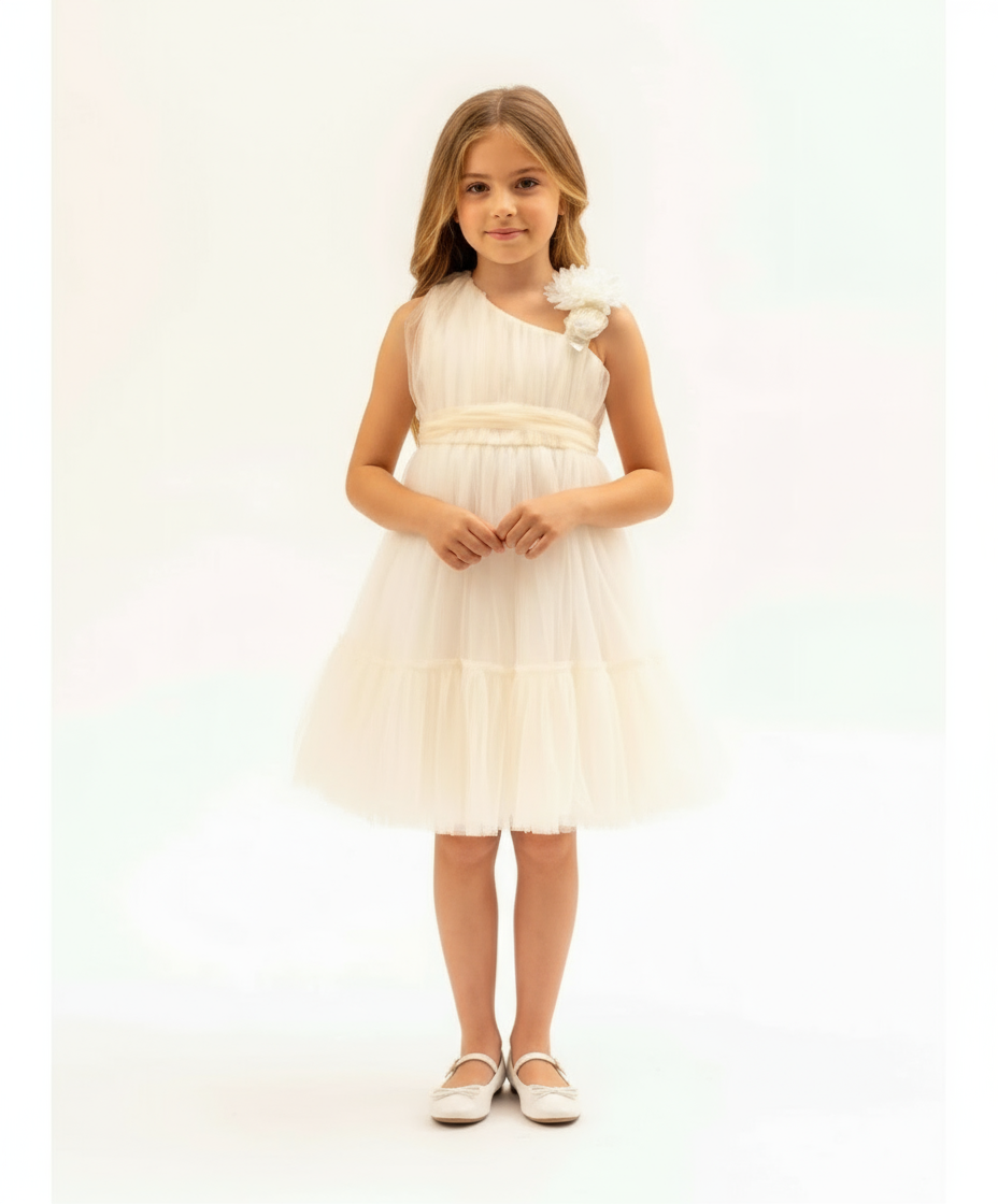 SMANICATO EFFETTO MONOSPALLA CON FIORE