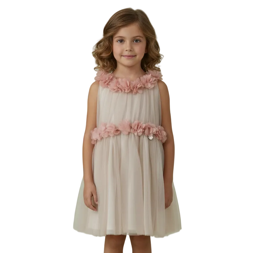 Scamiciato Fiori 3D Bicolore - Est. 100% Ny - Int. 1 100% Pl Int.2 - Bambina